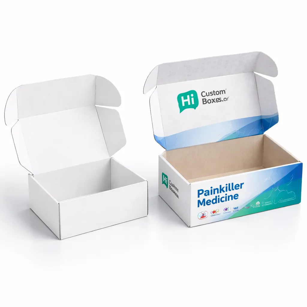 Upright medicine boxes featuring a transparent rectangular window on the front panel for product visibility. class=